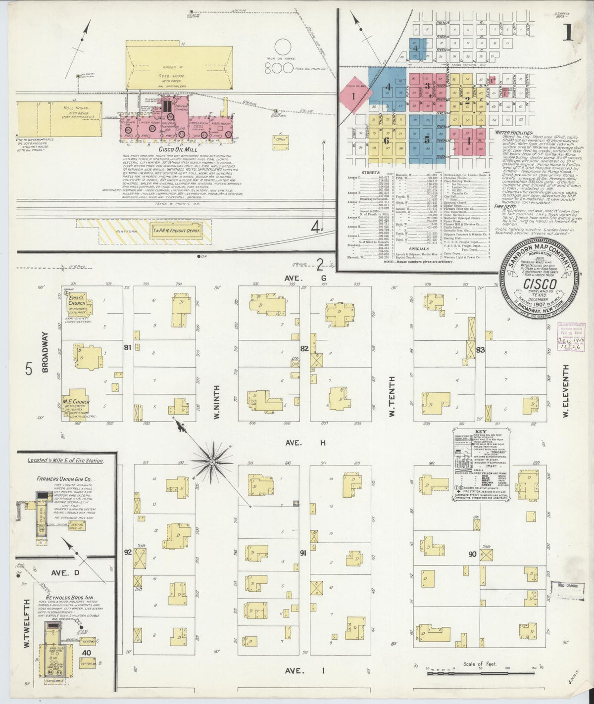 Sanborn Fire Insurance Map from Cisco, Eastland County, Texas (1907), Sheet #0001 - Historic Sanborn Fire Insurance Map Print, vintage old map wall art, antique decor, genealogy gift, Texas Texas map