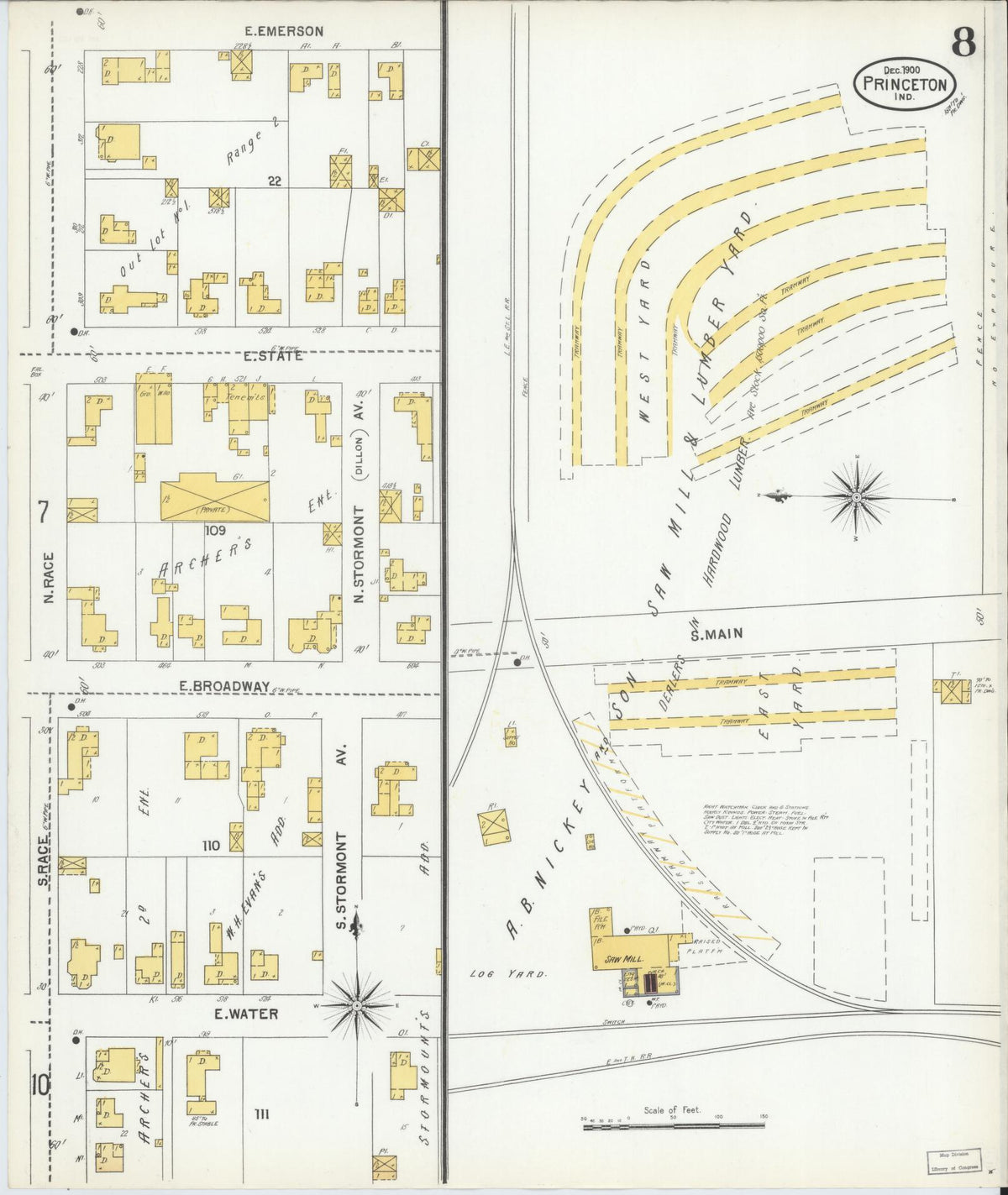 Sanborn Fire Insurance Map from Princeton, Gibson County, Indiana (1900), Sheet #0008 - Historic Sanborn Fire Insurance Map Print, vintage old map wall art, antique decor, genealogy gift, Indiana Indiana map