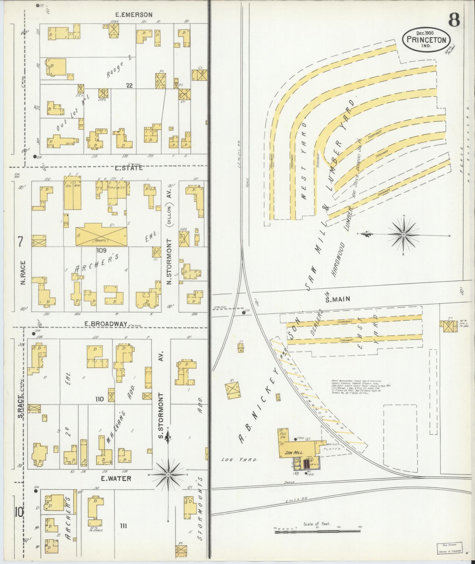 Sanborn Fire Insurance Map from Princeton, Gibson County, Indiana (1900), Sheet #0008 - Historic Sanborn Fire Insurance Map Print, vintage old map wall art, antique decor, genealogy gift, Indiana Indiana map