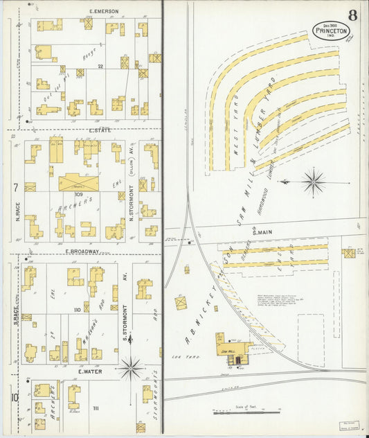 Sanborn Fire Insurance Map from Princeton, Gibson County, Indiana (1900), Sheet #0008 - Historic Sanborn Fire Insurance Map Print, vintage old map wall art, antique decor, genealogy gift, Indiana Indiana map