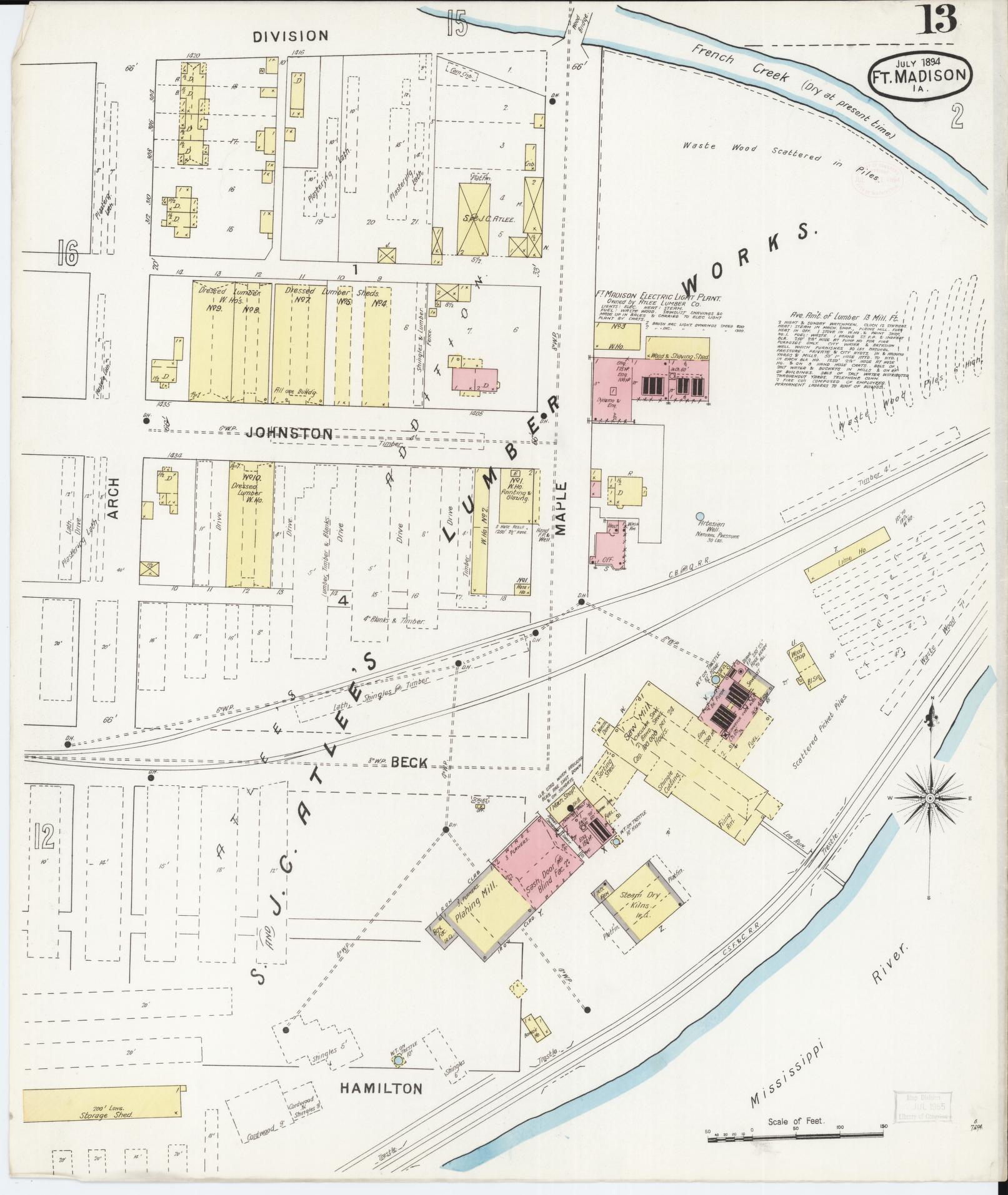 Sanborn Fire Insurance Map from Fort Madison, Lee County, Iowa (1894), Sheet #0013 - Historic Sanborn Fire Insurance Map Print, vintage old map wall art