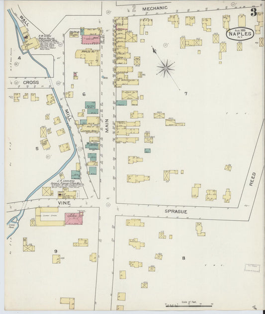 Sanborn Fire Insurance Map from Naples, Ontario County, New York (1893), Sheet #0003 - Historic Sanborn Fire Insurance Map Print, vintage old map wall art, antique decor, genealogy gift, New York New York map