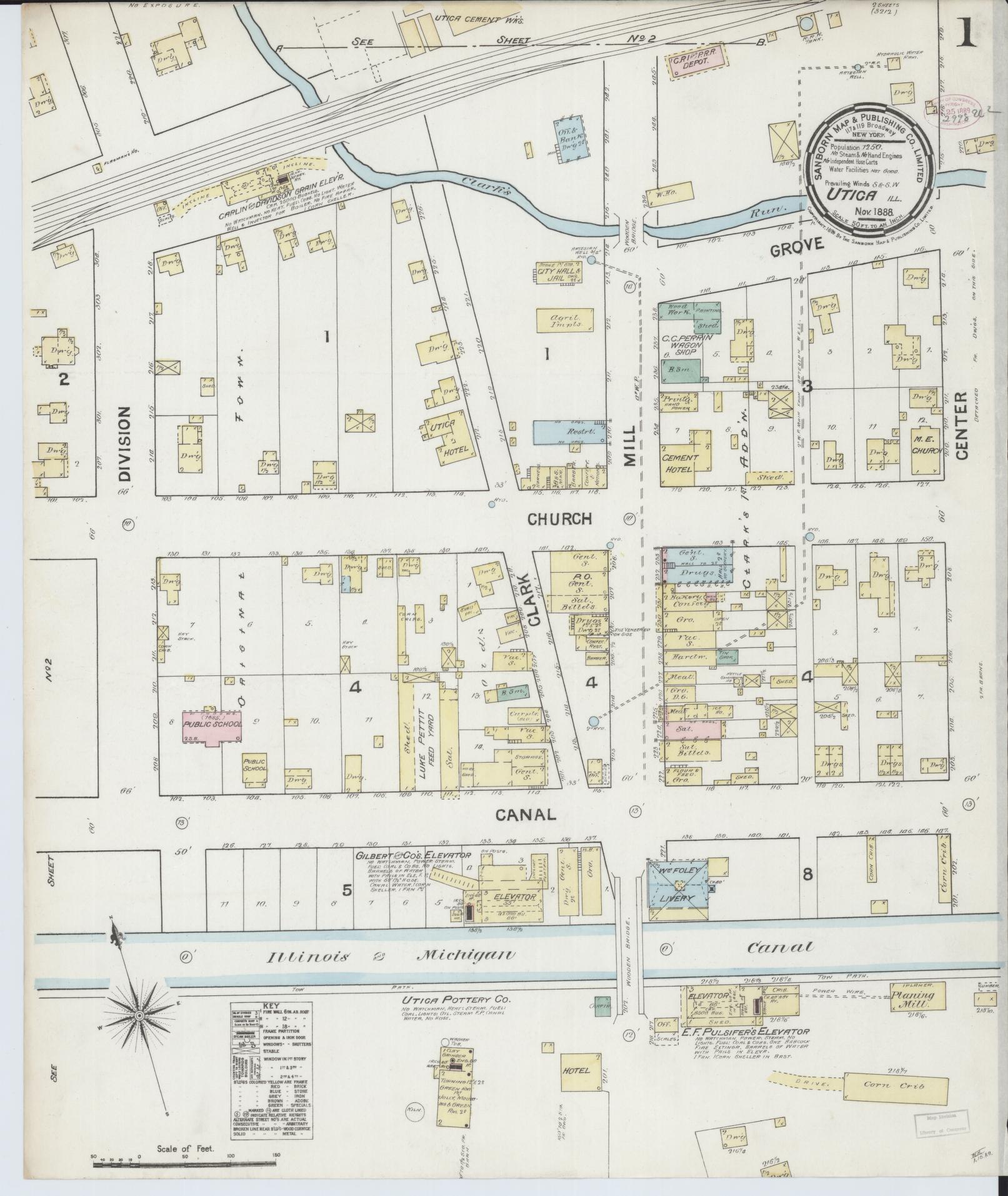 Sanborn Fire Insurance Map from Utica, La Salle County, Illinois (1888), Sheet #0001 - Complete Map Set gallery image, historic Sanborn map, vintage wall art, Illinois Illinois
