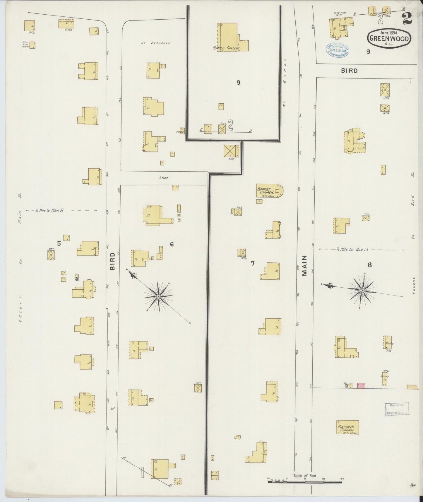 Sanborn Fire Insurance Map from Greenwood, Greenwood County, South Carolina (1894), Sheet #0002 - Complete Map Set gallery image, historic Sanborn map, vintage wall art, South Carolina South Carolina