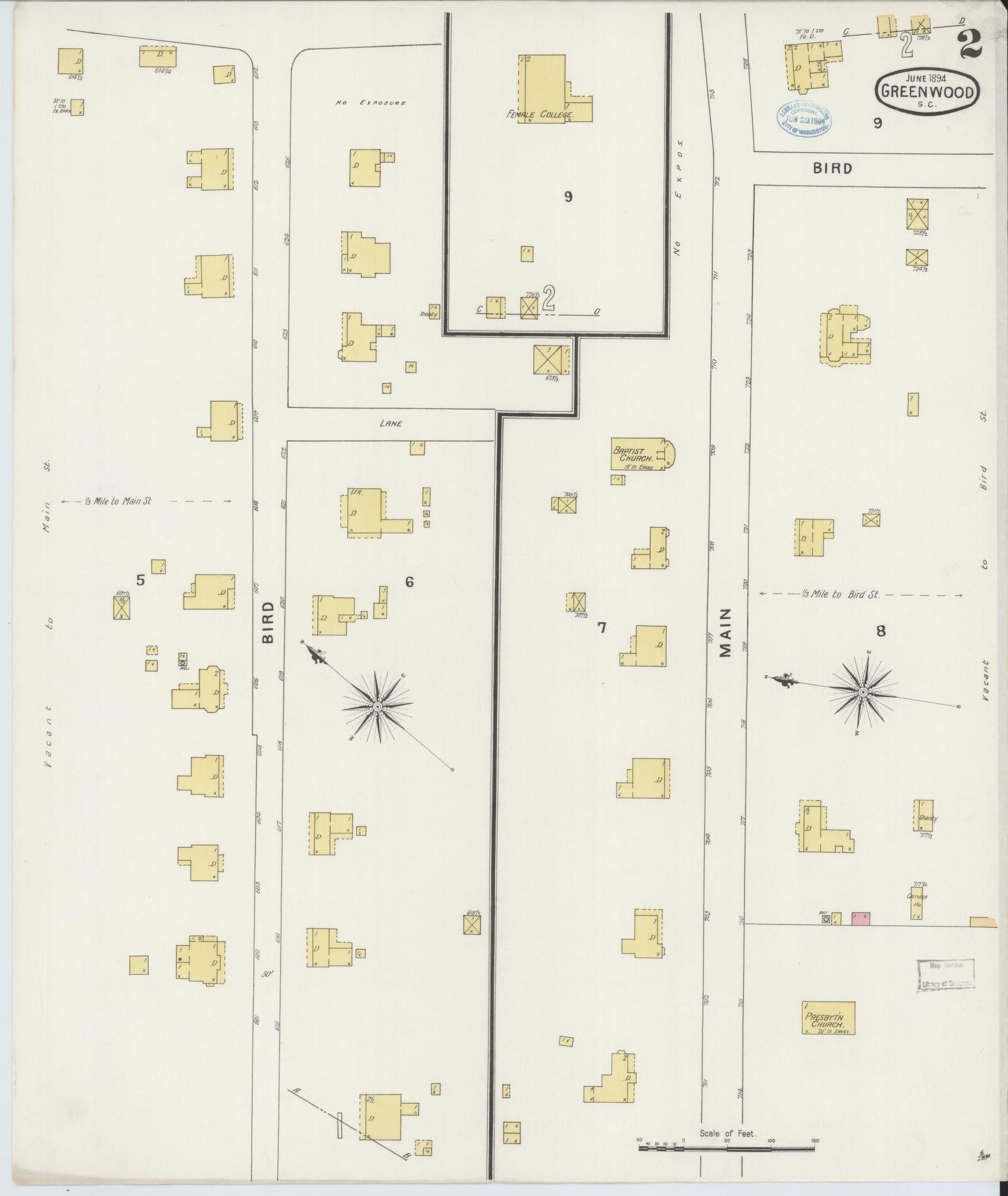 Sanborn Fire Insurance Map from Greenwood, Greenwood County, South Carolina (1894), Sheet #0002 - Complete Map Set gallery image, historic Sanborn map, vintage wall art, South Carolina South Carolina