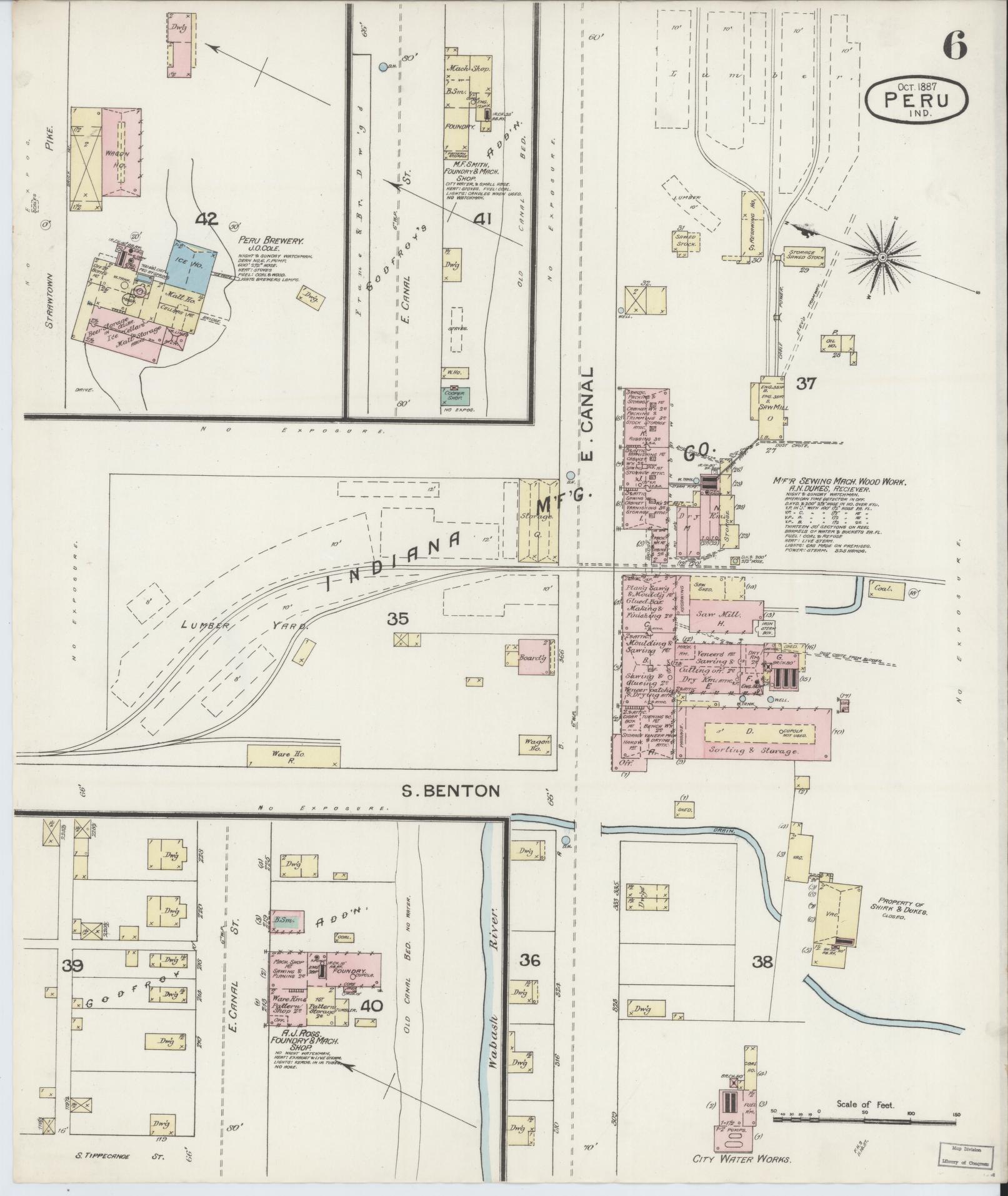 Sanborn Fire Insurance Map from Peru, Miami County, Indiana (1887), Sheet #0006 - Complete Map Set gallery image, historic Sanborn map, vintage wall art, Indiana Indiana