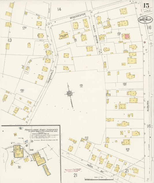 Sanborn Fire Insurance Map from Grass Valley, Nevada County, California (1912), Sheet #0015 - Historic Sanborn Fire Insurance Map Print, vintage old map wall art, antique decor, genealogy gift, Grass Valley Nevada map