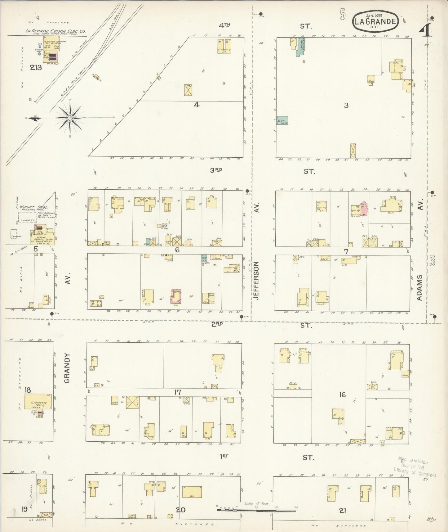 Sanborn Fire Insurance Map from La Grande, Union County, Oregon (1893), Sheet #0004 - Historic Sanborn Fire Insurance Map Print, vintage old map wall art, antique decor, genealogy gift, Oregon Oregon map