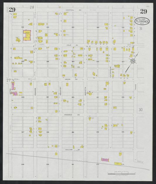Sanborn Fire Insurance Map from Florence, Lauderdale County, Alabama (1928), Sheet #0029 - Historic Sanborn Fire Insurance Map Print, vintage old map wall art, antique decor, genealogy gift, Alabama Alabama map