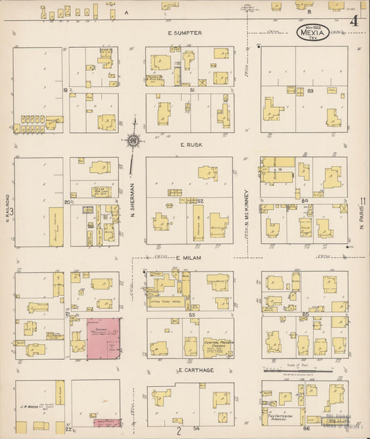 Sanborn Fire Insurance Map from Mexia, Limestone County, Texas (1922), Sheet #0004 - Historic Sanborn Fire Insurance Map Print, vintage old map wall art, antique decor, genealogy gift, Texas Texas map