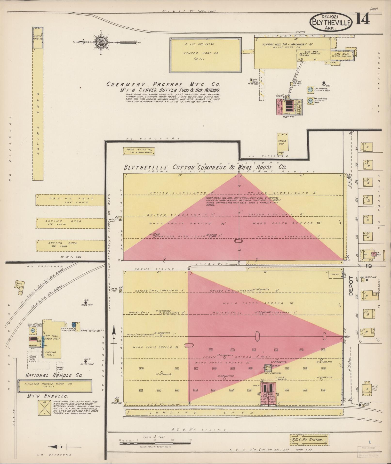 Sanborn Fire Insurance Map from Blytheville, Mississippi County, Arkansas (1921), Sheet #0014 - Complete Map Set gallery image, historic Sanborn map, vintage wall art, Arkansas Arkansas