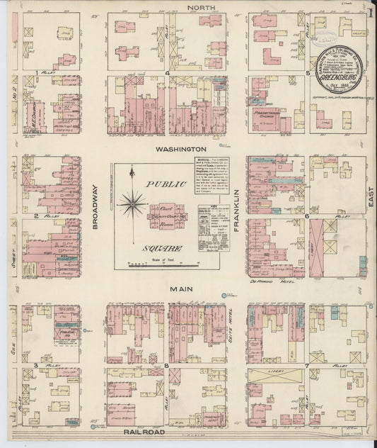 Sanborn Fire Insurance Map from Greensburg, Decatur County, Indiana (1883), Sheet #0001 - Complete Map Set gallery image, historic Sanborn map, vintage wall art, Indiana Indiana