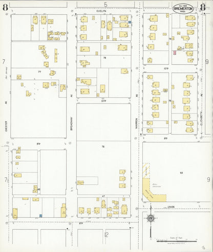 Sanborn Fire Insurance Map from Bremerton, Kitsap County, Washington (1925), Sheet #0008 - Complete Map Set gallery image, historic Sanborn map, vintage wall art, Washington Washington