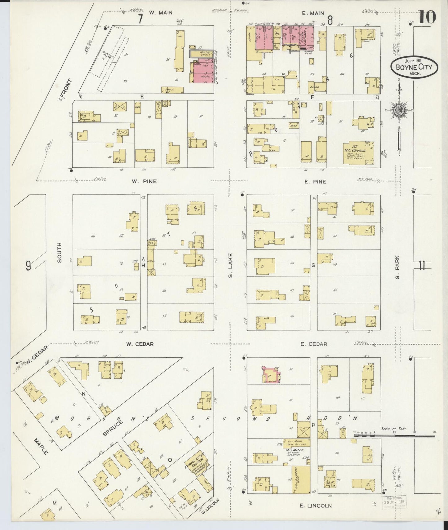 Sanborn Fire Insurance Map from Boyne City, Charlevoix County, Michigan (1911), Sheet #0010 - Historic Sanborn Fire Insurance Map Print, vintage old map wall art, antique decor, genealogy gift, Michigan Michigan map