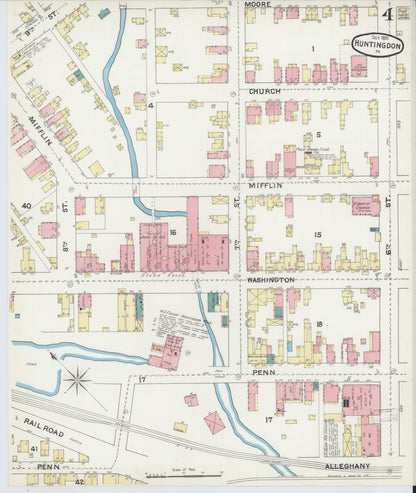 Sanborn Fire Insurance Map from Huntingdon, Huntingdon County, Pennsylvania (1891), Sheet #0004 - Historic Sanborn Fire Insurance Map Print, vintage old map wall art, antique decor, genealogy gift, Pennsylvania Pennsylvania map