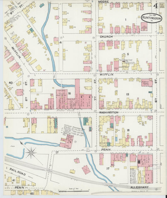 Sanborn Fire Insurance Map from Huntingdon, Huntingdon County, Pennsylvania (1891), Sheet #0004 - Historic Sanborn Fire Insurance Map Print, vintage old map wall art, antique decor, genealogy gift, Pennsylvania Pennsylvania map