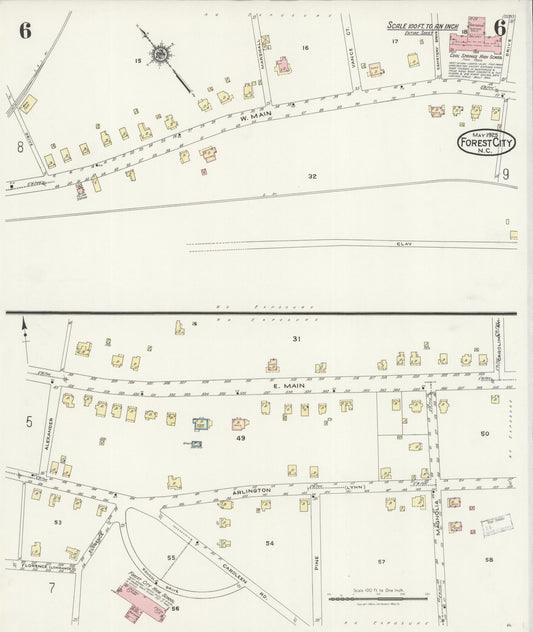 Sanborn Fire Insurance Map from Forest City, Rutherford County, North Carolina (1925), Sheet #0006 - Historic Sanborn Fire Insurance Map Print, vintage old map wall art, antique decor, genealogy gift, North Carolina North Carolina map