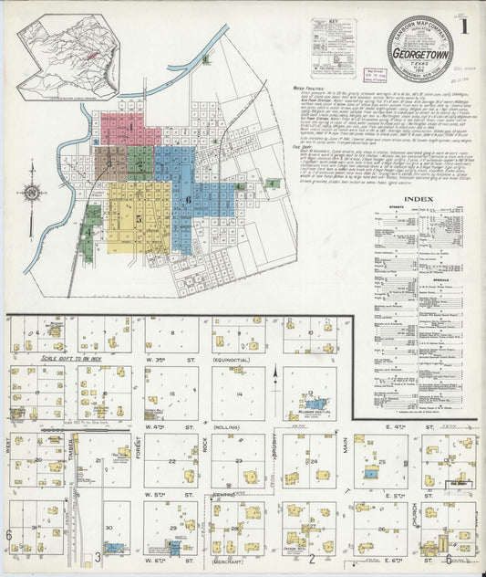 Sanborn Fire Insurance Map from Georgetown, Williamson County, Texas (1916), Sheet #0001 - Complete Map Set gallery image, historic Sanborn map, vintage wall art, Texas Texas