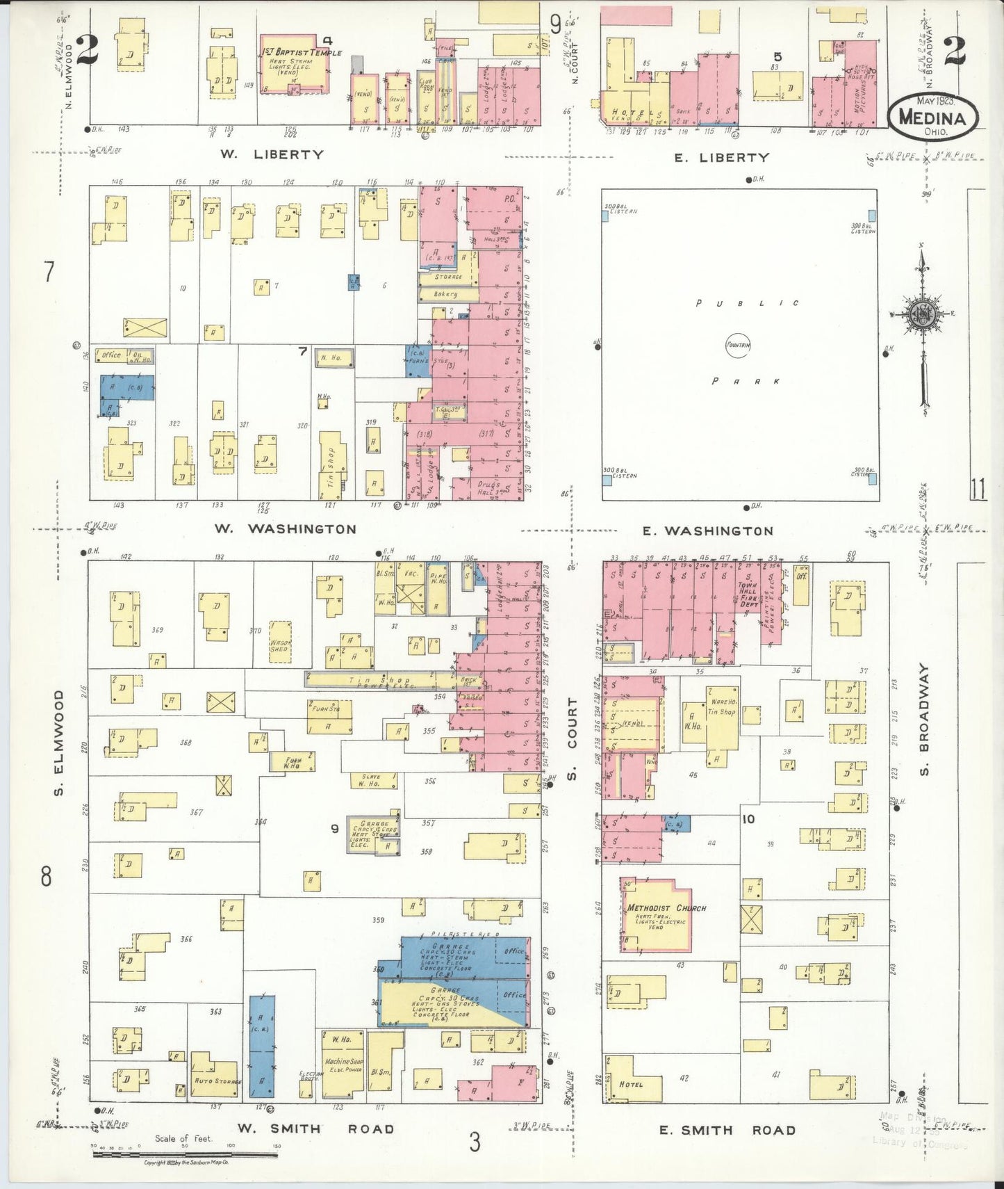Sanborn Fire Insurance Map from Medina, Medina County, Ohio (1923), Sheet #0002 - Historic Sanborn Fire Insurance Map Print, vintage old map wall art, antique decor, genealogy gift, Ohio Ohio map