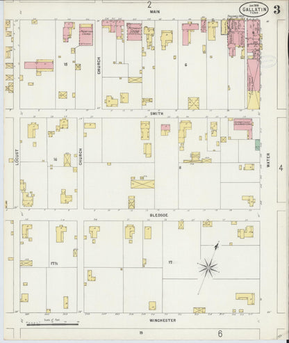 Sanborn Fire Insurance Map from Gallatin, Sumner County, Tennessee (1898), Sheet #0003 - Complete Map Set gallery image, historic Sanborn map, vintage wall art, Tennessee Tennessee
