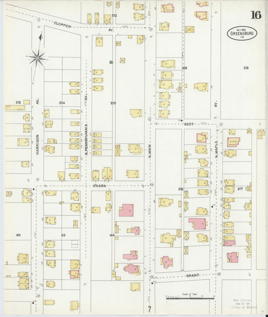 Sanborn Fire Insurance Map from Greensburg, Westmoreland County, Pennsylvania (1903), Sheet #0016 - Historic Sanborn Fire Insurance Map Print, vintage old map wall art, antique decor, genealogy gift, Pennsylvania Pennsylvania map