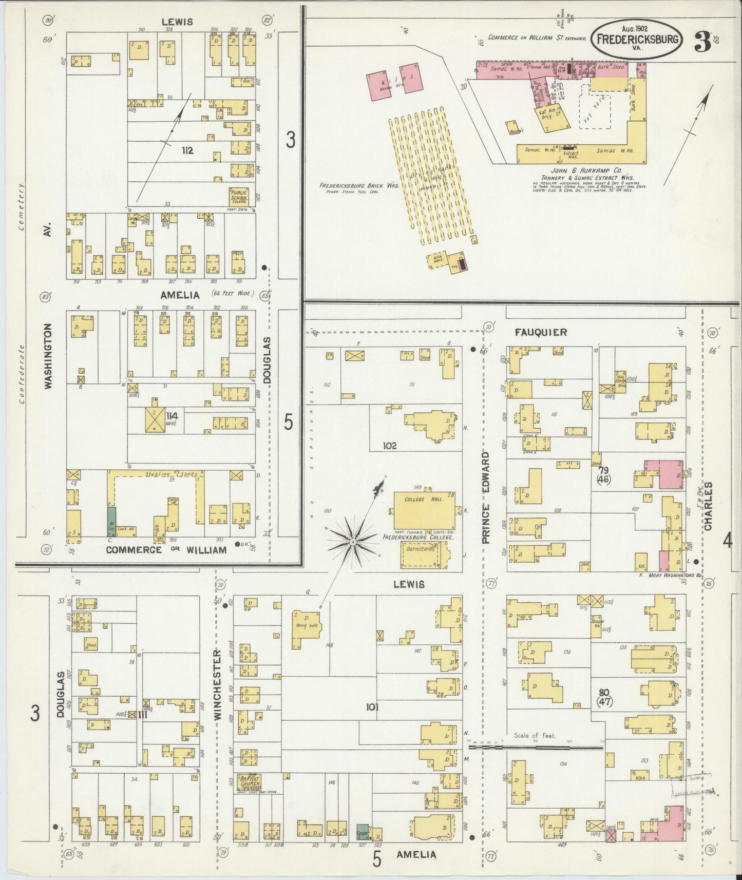 Sanborn Fire Insurance Map from Fredericksburg, Independent Cities, Virginia (1902), Sheet #0003 - Complete Map Set gallery image, historic Sanborn map, vintage wall art, Virginia Virginia