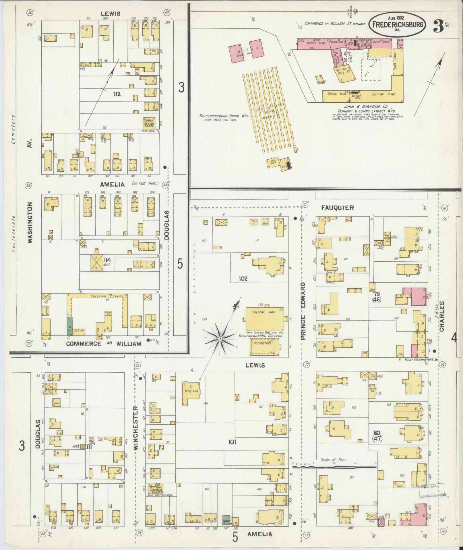 Sanborn Fire Insurance Map from Fredericksburg, Independent Cities, Virginia (1902), Sheet #0003 - Complete Map Set gallery image, historic Sanborn map, vintage wall art, Virginia Virginia