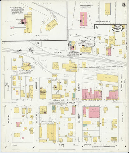 Sanborn Fire Insurance Map from Paragould, Greene County, Arkansas (1909), Sheet #0005 - Complete Map Set gallery image, historic Sanborn map, vintage wall art, Arkansas Arkansas