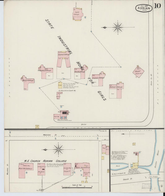 Sanborn Fire Insurance Map from Adrian, Lenawee County, Michigan (1888), Sheet #0010 - Historic Sanborn Fire Insurance Map Print, vintage old map wall art, antique decor, genealogy gift, Michigan Michigan map