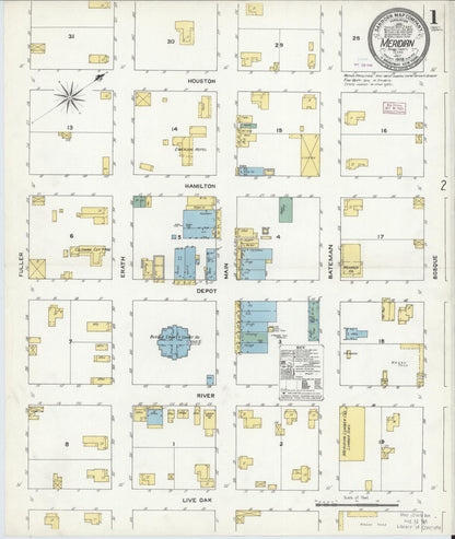 Sanborn Fire Insurance Map from Meridian, Bosque County, Texas (1909), Sheet #0001 - Historic Sanborn Fire Insurance Map Print, vintage old map wall art, antique decor, genealogy gift, Texas Texas map