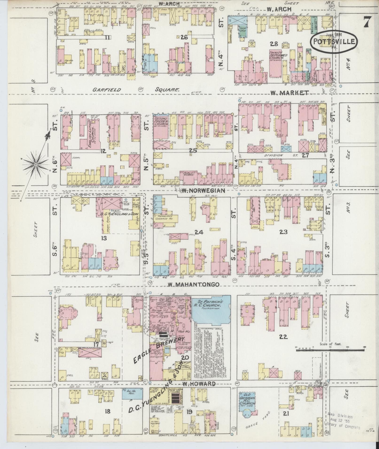 Sanborn Fire Insurance Map from Pottsville, Schuylkill County, Pennsylvania (1891), Sheet #0007 - Complete Map Set gallery image, historic Sanborn map, vintage wall art, Pennsylvania Pennsylvania