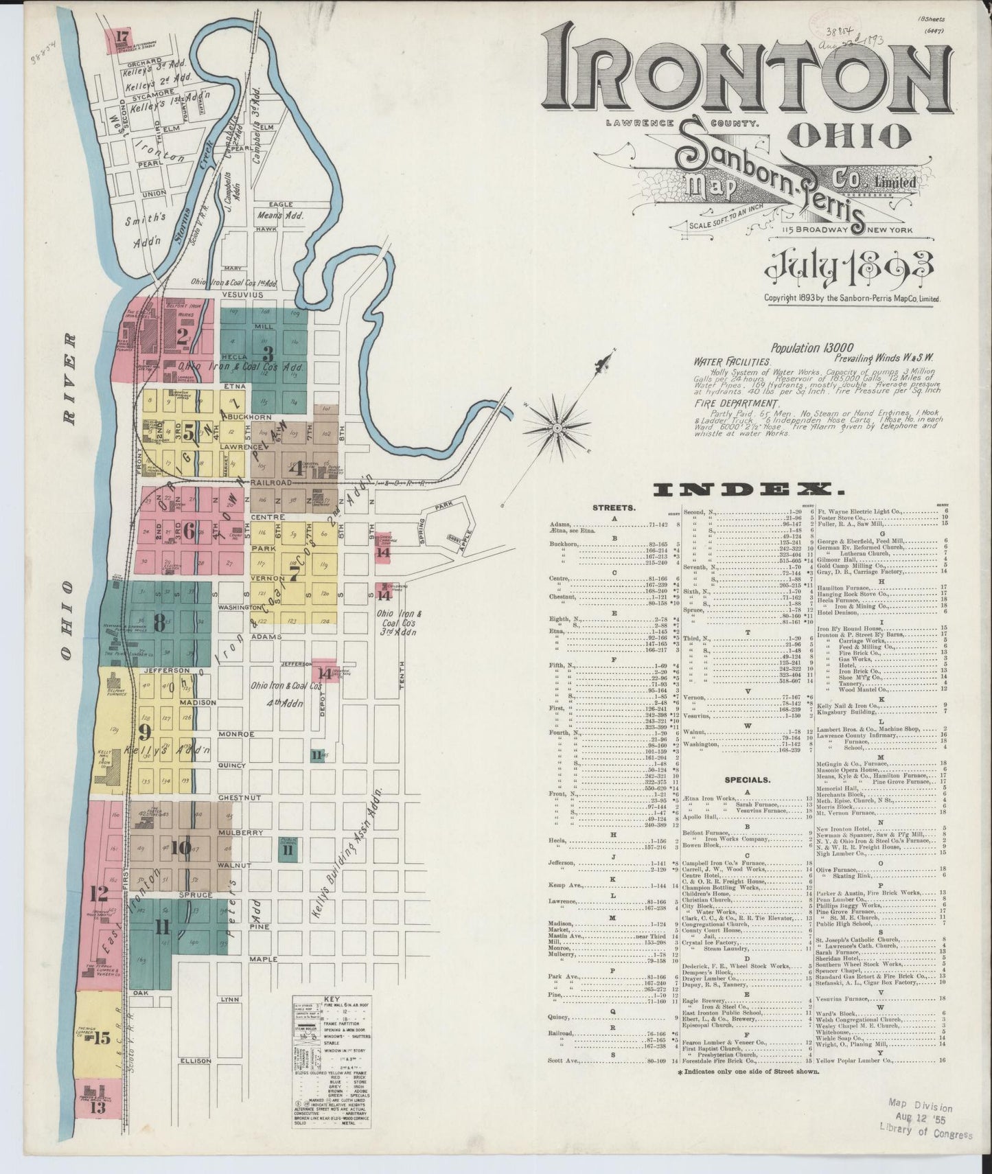 Sanborn Fire Insurance Map from Ironton, Lawrence County, Ohio (1893), Sheet #0001 - Historic Sanborn Fire Insurance Map Print, vintage old map wall art, antique decor, genealogy gift, Ohio Ohio map