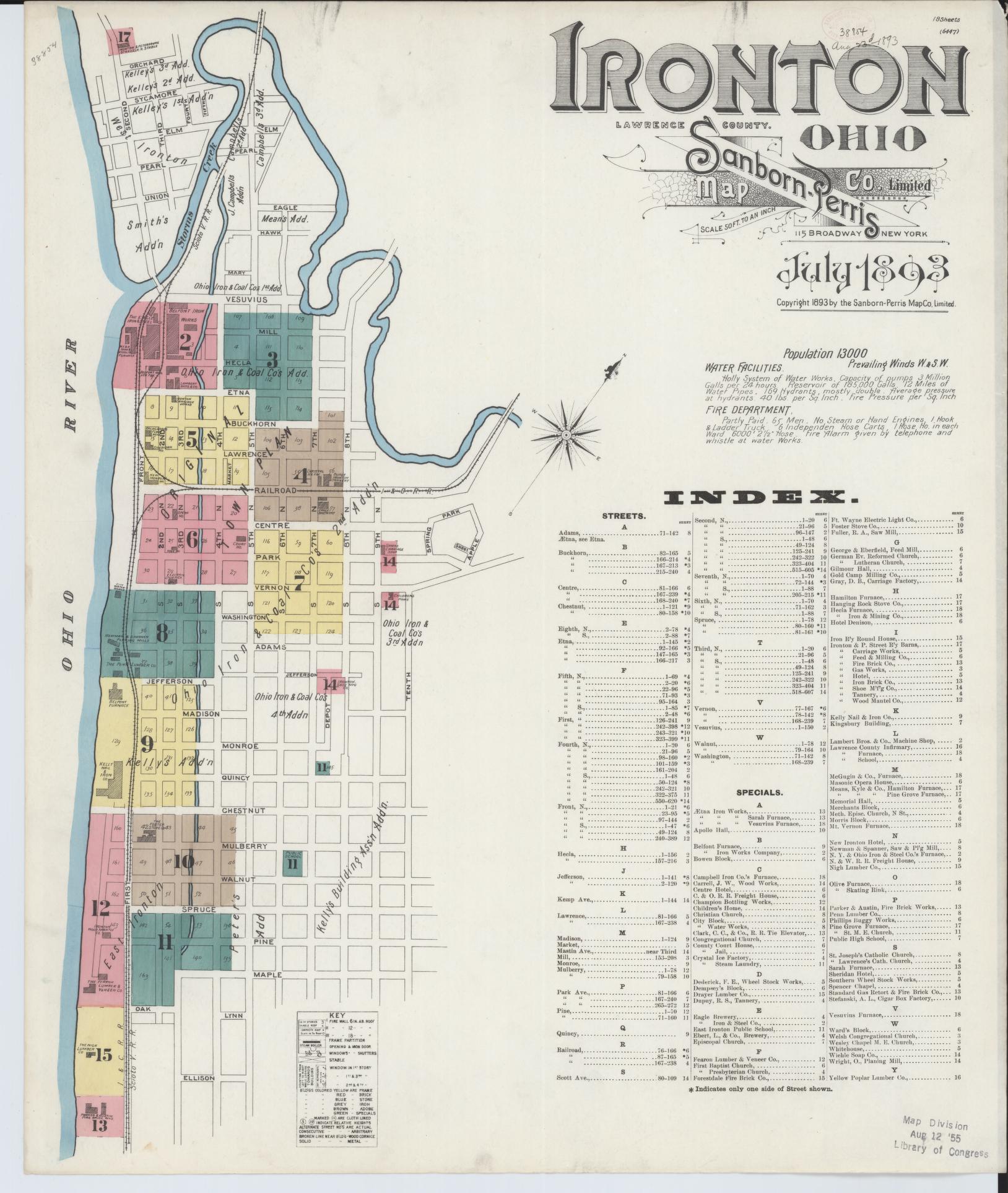 Sanborn Fire Insurance Map from Ironton, Lawrence County, Ohio (1893), Sheet #0001 - Historic Sanborn Fire Insurance Map Print, vintage old map wall art, antique decor, genealogy gift, Ohio Ohio map