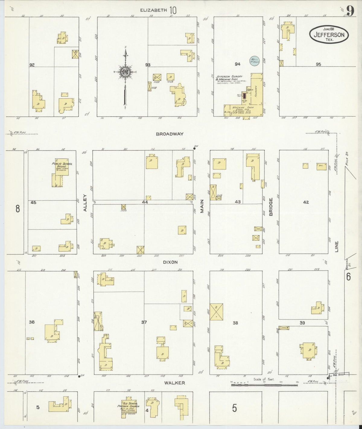 Sanborn Fire Insurance Map from Jefferson, Marion County, Texas (1911), Sheet #0009 - Complete Map Set gallery image, historic Sanborn map, vintage wall art, Texas Texas