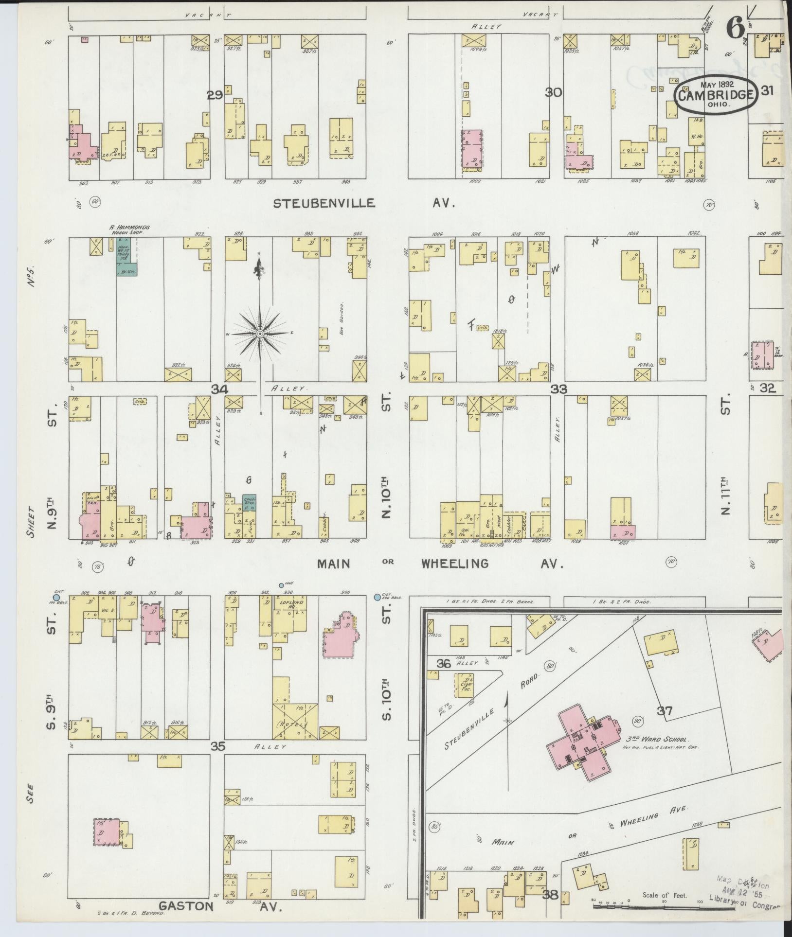 Sanborn Fire Insurance Map from Cambridge, Guernsey County, Ohio (1892), Sheet #0006 - Historic Sanborn Fire Insurance Map Print, vintage old map wall art, antique decor, genealogy gift, Ohio Ohio map