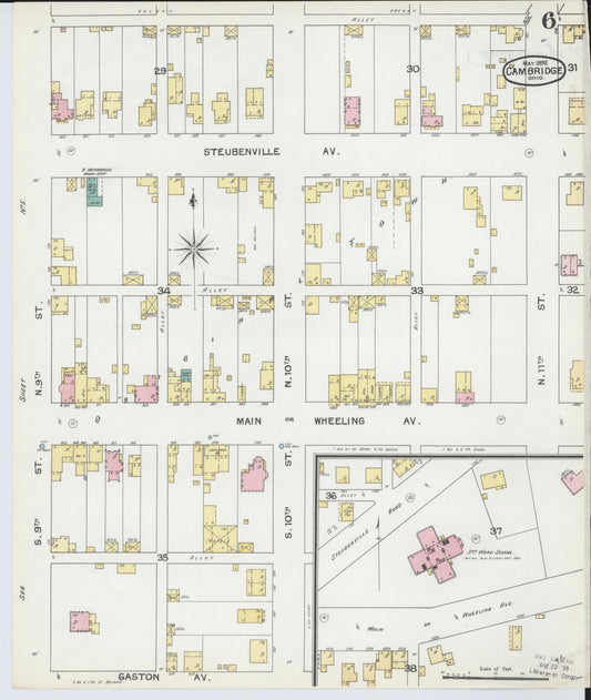 Sanborn Fire Insurance Map from Cambridge, Guernsey County, Ohio (1892), Sheet #0006 - Historic Sanborn Fire Insurance Map Print, vintage old map wall art, antique decor, genealogy gift, Ohio Ohio map