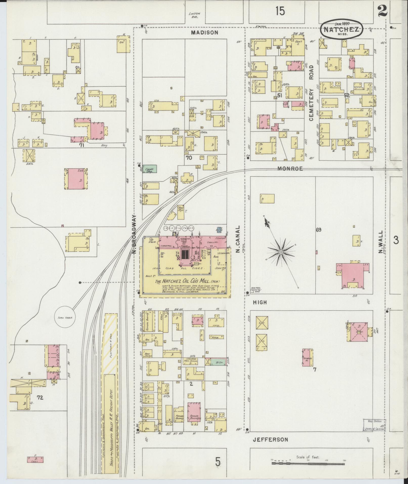 Sanborn Fire Insurance Map from Natchez, Adams County, Mississippi (1897), Sheet #0002 - Complete Map Set gallery image, historic Sanborn map, vintage wall art, Mississippi Mississippi