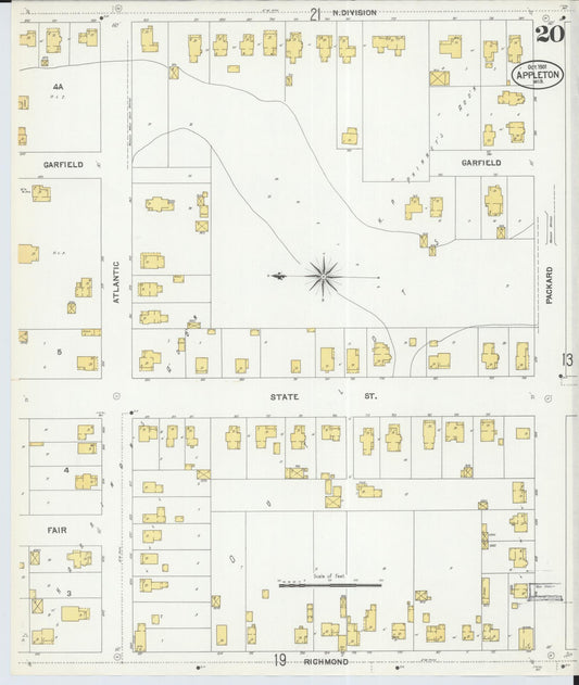 Sanborn Fire Insurance Map from Appleton, Outagamie County, Wisconsin (1901), Sheet #0020 - Historic Sanborn Fire Insurance Map Print, vintage old map wall art, antique decor, genealogy gift, Wisconsin Wisconsin map