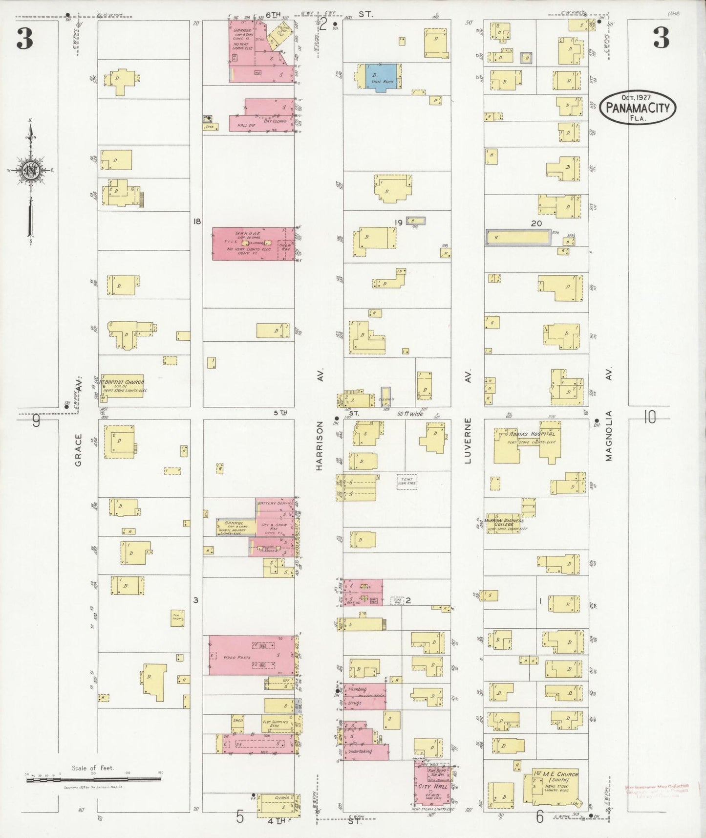 Sanborn Fire Insurance Map from Panama City, Bay County, Florida (1927), Sheet #0003 - Complete Map Set gallery image, historic Sanborn map, vintage wall art, Florida Florida