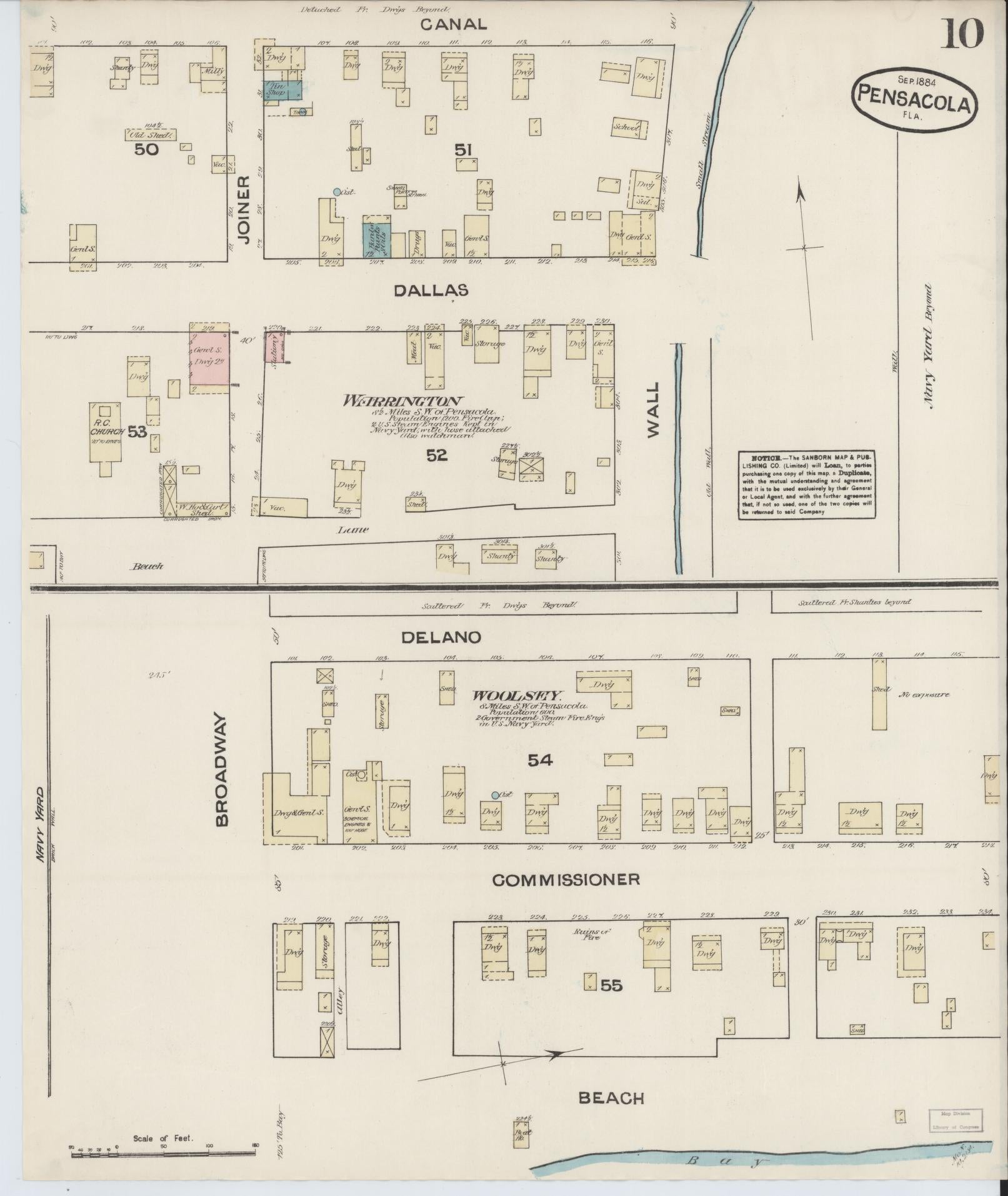 Sanborn Fire Insurance Map from Pensacola, Escambia County, Florida (1884), Sheet #0010 - Historic Sanborn Fire Insurance Map Print, vintage old map wall art, antique decor, genealogy gift, Florida Florida map