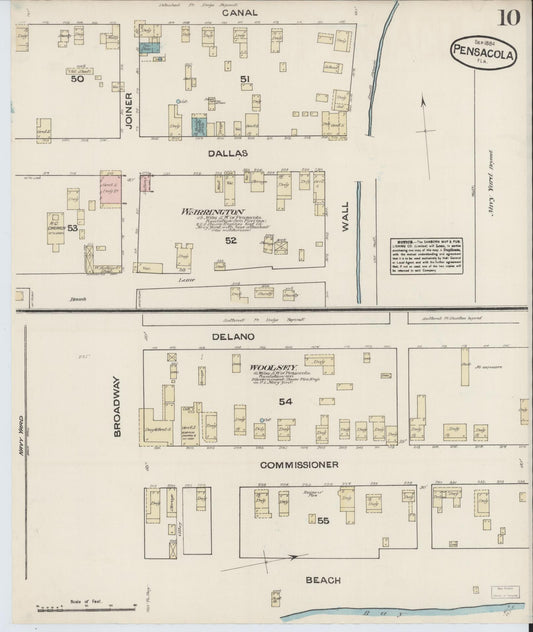 Sanborn Fire Insurance Map from Pensacola, Escambia County, Florida (1884), Sheet #0010 - Historic Sanborn Fire Insurance Map Print, vintage old map wall art, antique decor, genealogy gift, Florida Florida map
