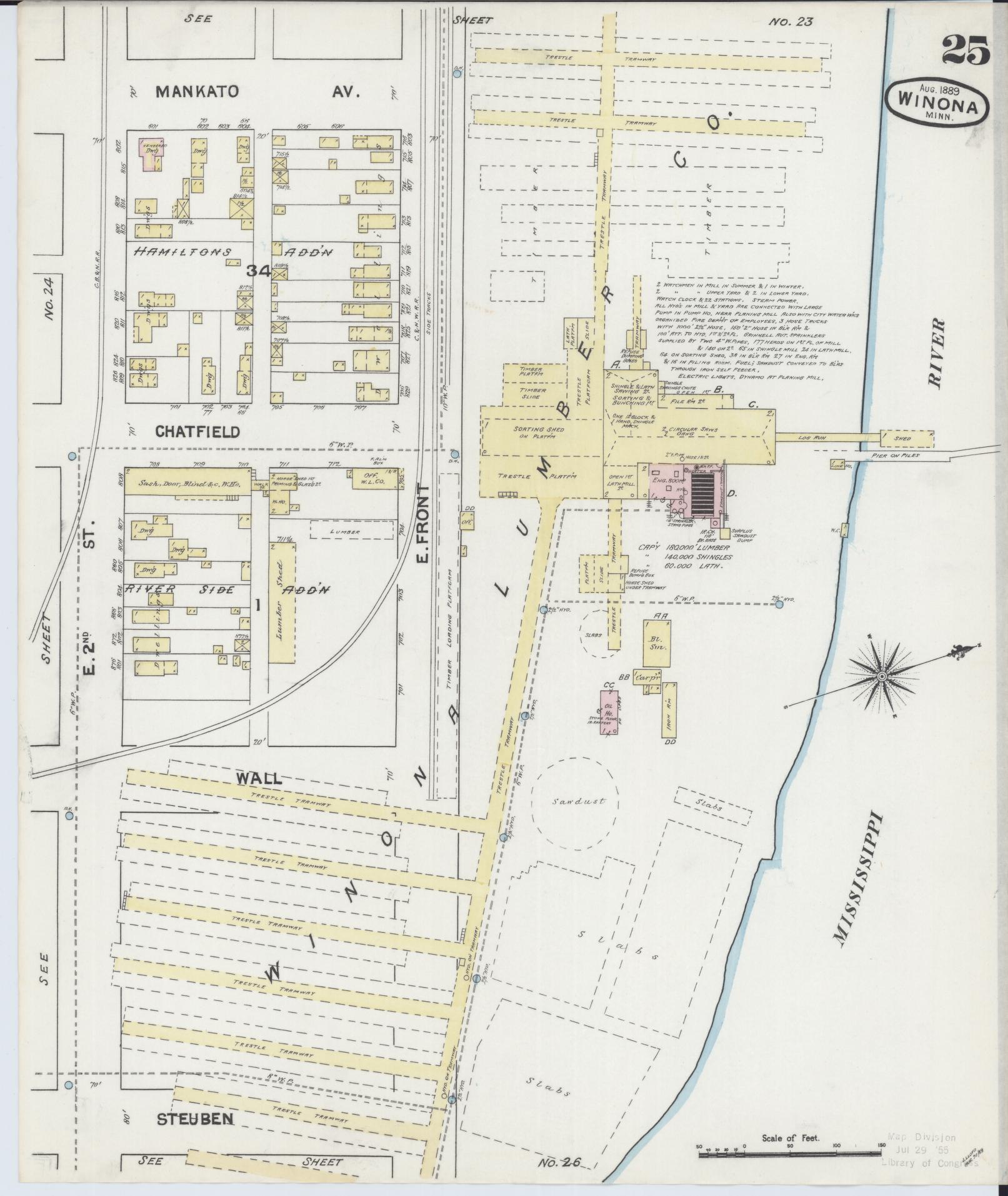 Sanborn Fire Insurance Map from Winona, Winona County, Minnesota (1889), Sheet #0025 - Historic Sanborn Fire Insurance Map Print, vintage old map wall art, antique decor, genealogy gift, Minnesota Minnesota map