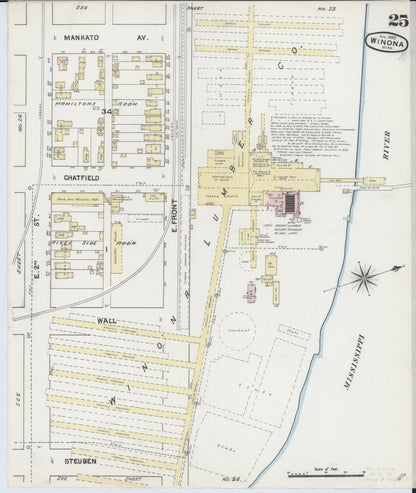 Sanborn Fire Insurance Map from Winona, Winona County, Minnesota (1889), Sheet #0025 - Historic Sanborn Fire Insurance Map Print, vintage old map wall art, antique decor, genealogy gift, Minnesota Minnesota map