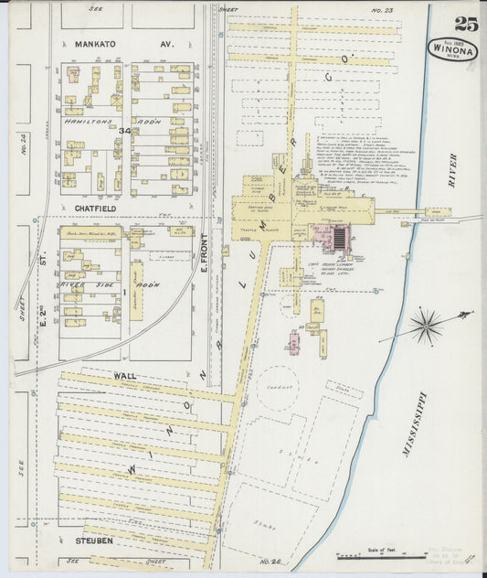 Sanborn Fire Insurance Map from Winona, Winona County, Minnesota (1889), Sheet #0025 - Historic Sanborn Fire Insurance Map Print, vintage old map wall art, antique decor, genealogy gift, Minnesota Minnesota map