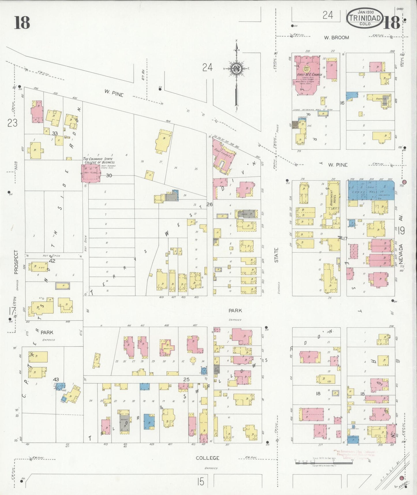 Sanborn Fire Insurance Map from Trinidad, Las Animas County, Colorado (1930), Sheet #0018 - Complete Map Set gallery image, historic Sanborn map, vintage wall art, Colorado Colorado