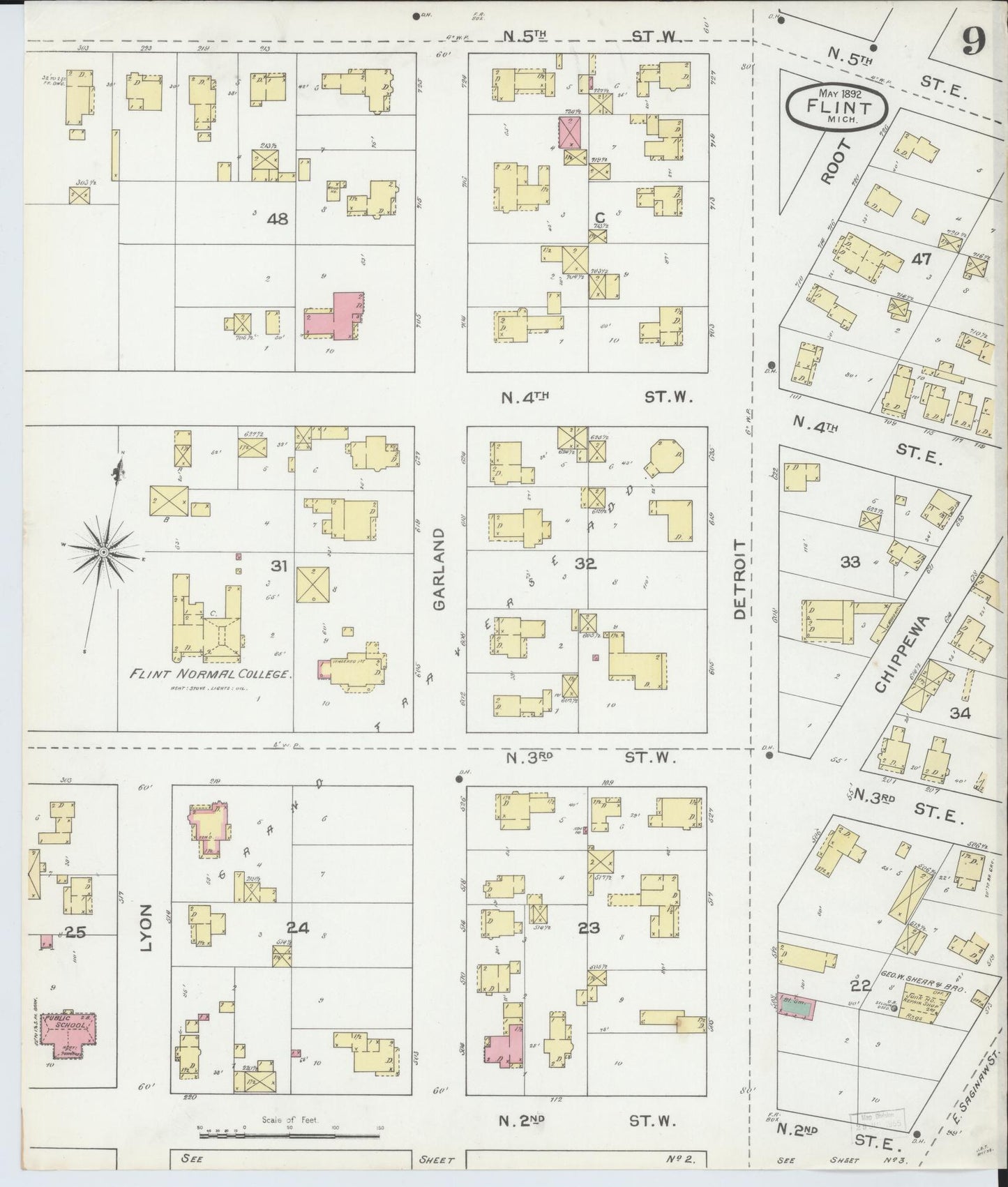 Sanborn Fire Insurance Map from Flint, Genesee County, Michigan (1892), Sheet #0009 - Historic Sanborn Fire Insurance Map Print, vintage old map wall art, antique decor, genealogy gift, Michigan Michigan map