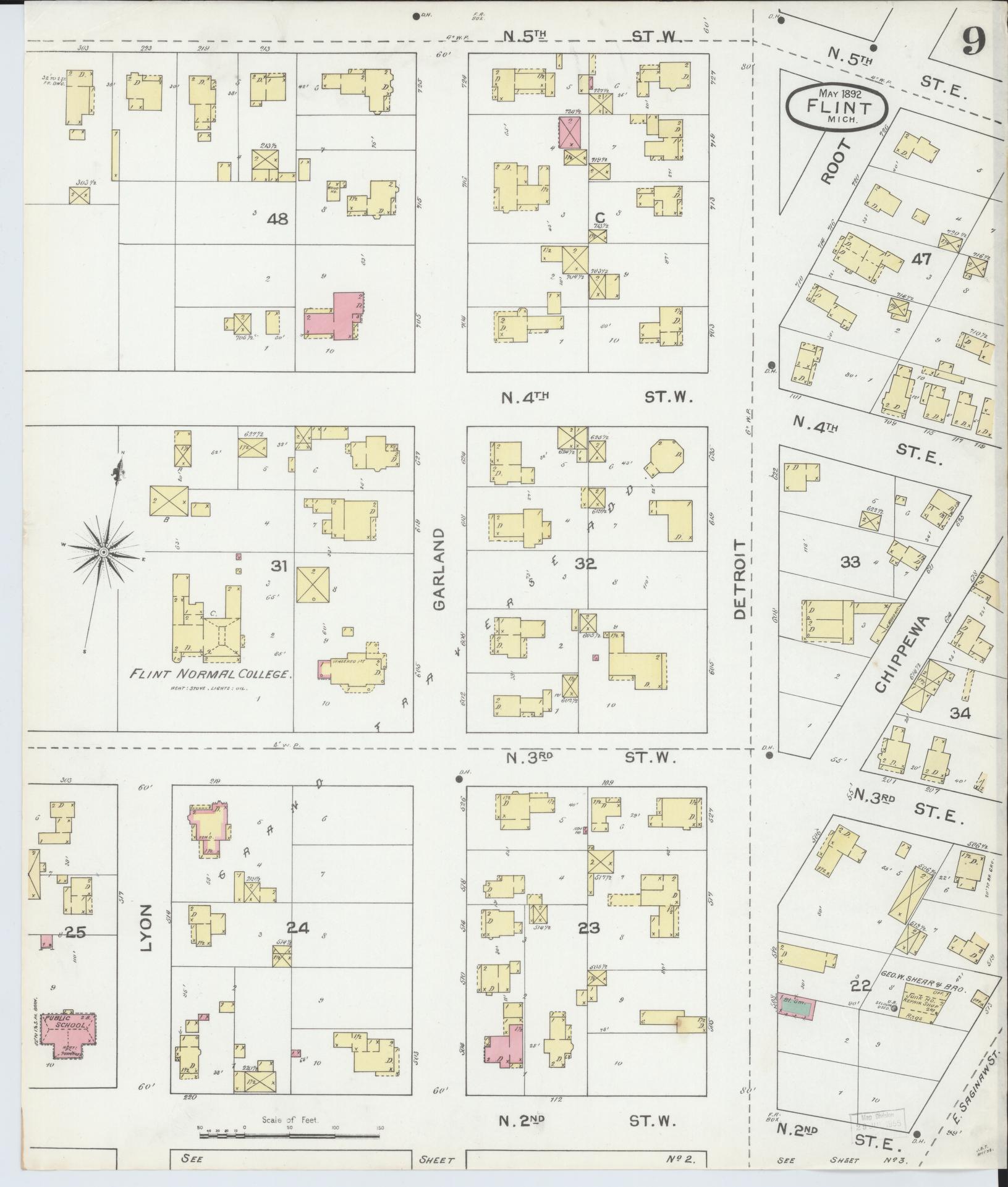 Sanborn Fire Insurance Map from Flint, Genesee County, Michigan (1892), Sheet #0009 - Historic Sanborn Fire Insurance Map Print, vintage old map wall art, antique decor, genealogy gift, Michigan Michigan map