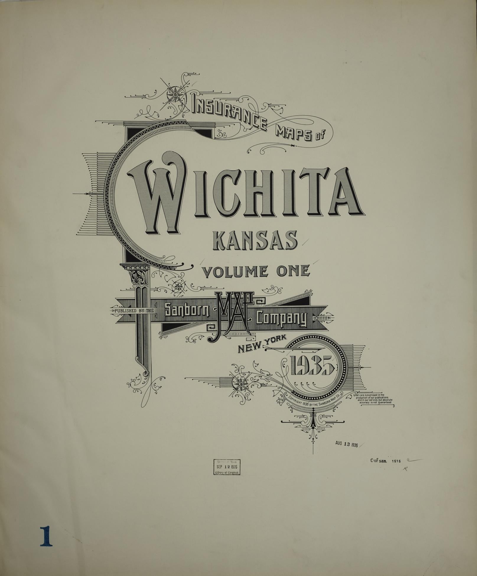 Sanborn Fire Insurance Map from Wichita, Sedgwick County, Kansas (1935), Sheet #0001 - Complete Map Set gallery image, historic Sanborn map, vintage wall art, Kansas Kansas