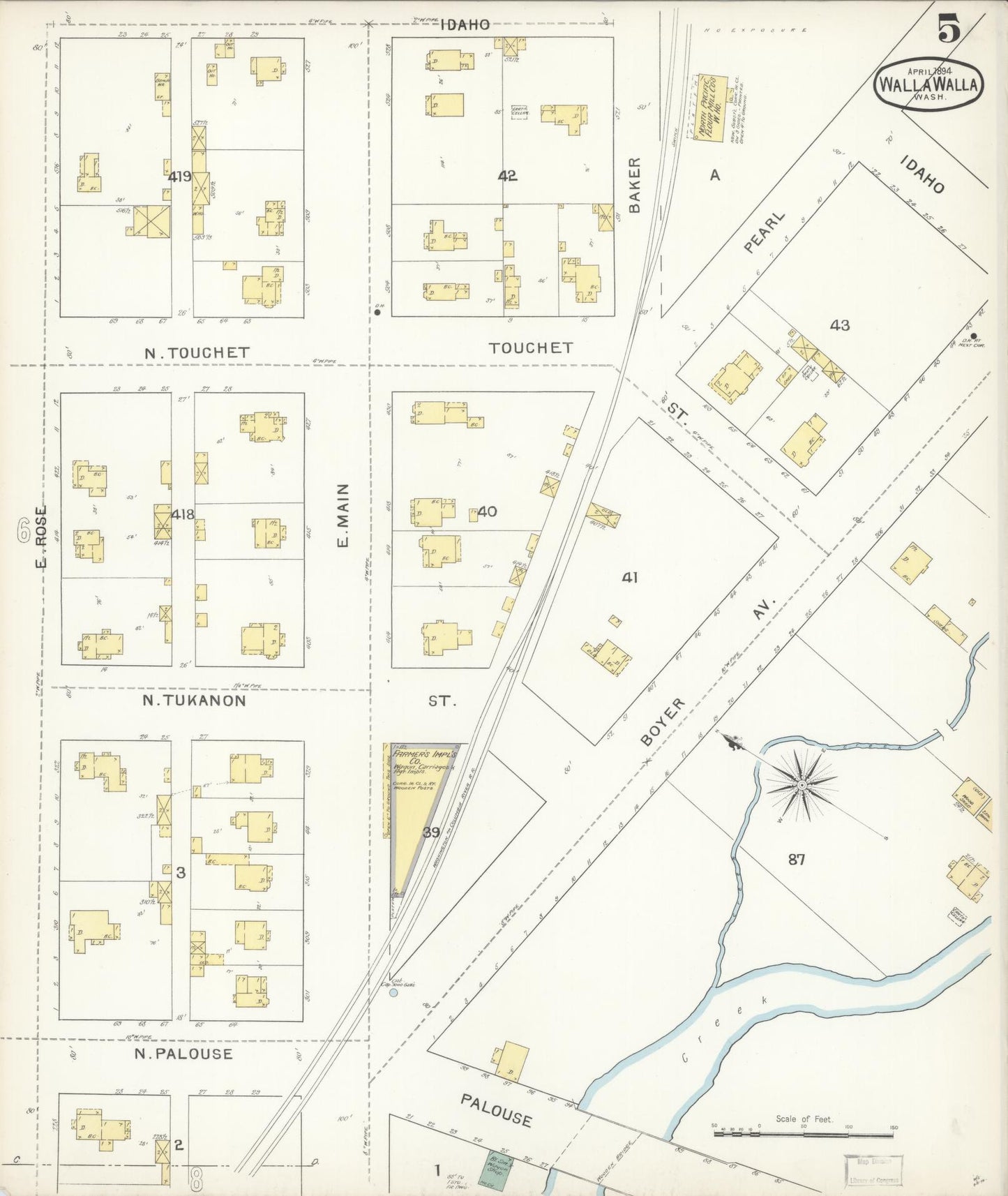 Sanborn Fire Insurance Map from Walla Walla, Walla Walla County, Washington (1894), Sheet #0005 - Historic Sanborn Fire Insurance Map Print, vintage old map wall art, antique decor, genealogy gift, Washington Washington map