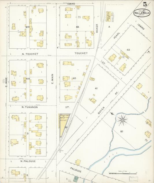 Sanborn Fire Insurance Map from Walla Walla, Walla Walla County, Washington (1894), Sheet #0005 - Historic Sanborn Fire Insurance Map Print, vintage old map wall art, antique decor, genealogy gift, Washington Washington map